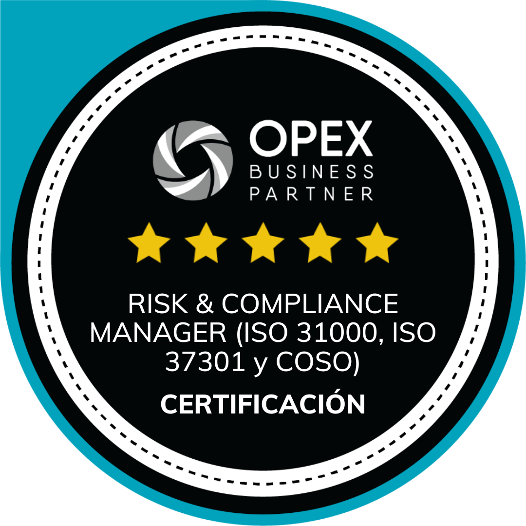Insignia verificable: Risk & Compliance Manager (ISO 31000, ISO 37301 y COSO), emitida por Opex Business Partner